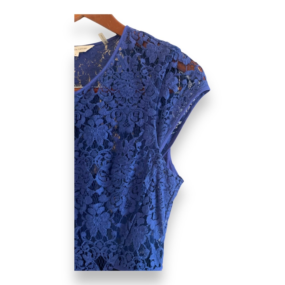 Rebecca Taylor Blue Floral Lace Cap Sleeve Fit & Flare Dress Size 2 Zip Front - Picture 4 of 5